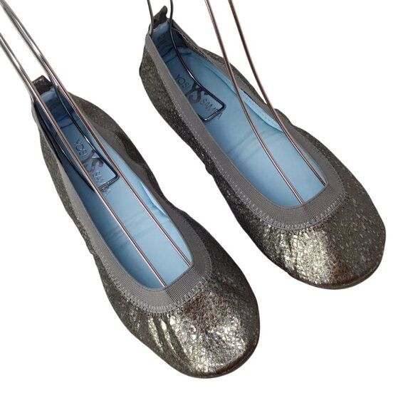 Yosi Samra Samara Size 8 Ballet Flats Foldable Platinum Glitter Hitched YS - Picture 2 of 9